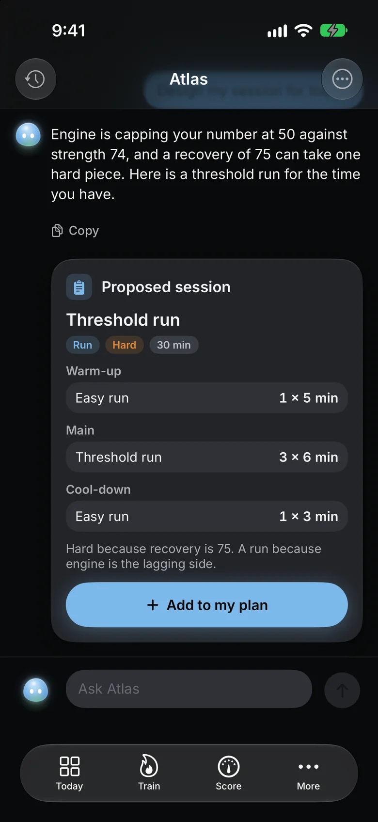Atlas proposing a 30 minute threshold run because engine is capping the score