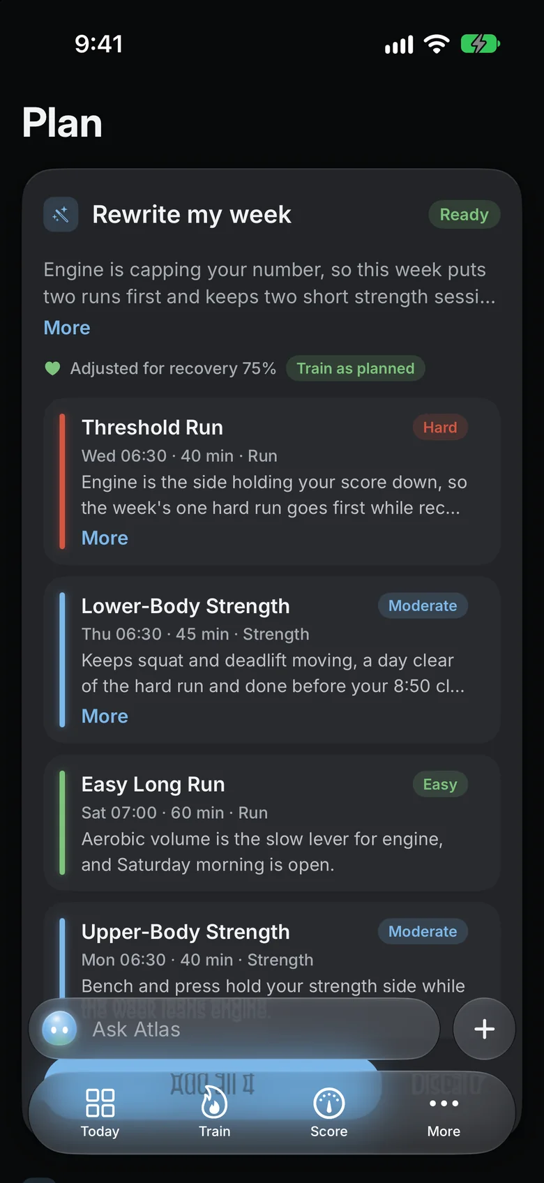 Rewrite my week, four sessions placed in the week